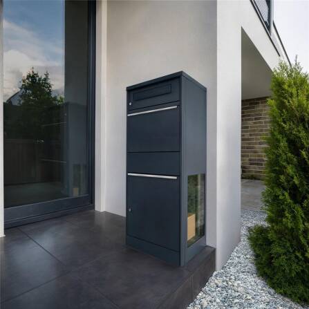 Paketbox mit Briefkasten | mit seitlichen Sichtfenstern | Anthrazit | Bispo SF