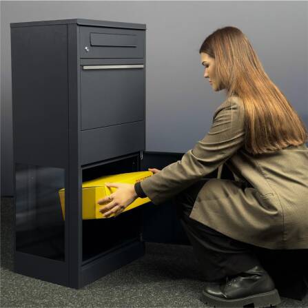 Paketbox mit Briefkasten | mit seitlichen Sichtfenstern | Anthrazit | Bispo SF