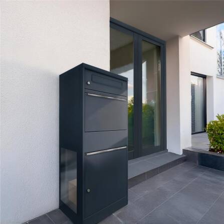Paketbox mit Briefkasten | mit seitlichen Sichtfenstern | Anthrazit | Bispo SF
