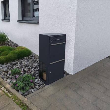 Paketbox mit Briefkasten | mit seitlichen Sichtfenstern | Anthrazit | Bispo SF