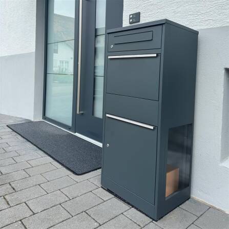 Paketbox mit Briefkasten | mit seitlichen Sichtfenstern | Anthrazit | Bispo SF