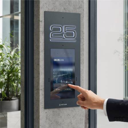 Metzler Türsprechanlage mit Kamera | Gesichtserkennung | Touch-Display | Hausnummer beleuchtet | Live-HD-Video | Ein- und Mehrfamilien | Anthrazit | SDM10H