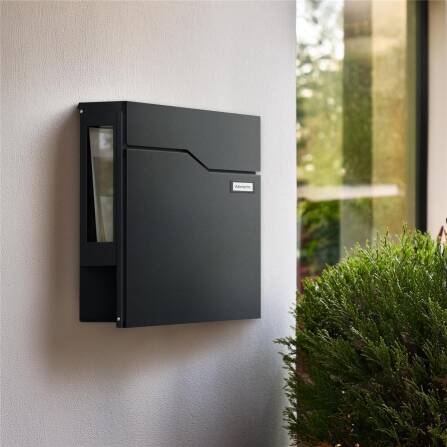Metzler Briefkasten mit Sichtfenster | mit austauschbarem Namensschild | Anthrazit | Hoffmann SF