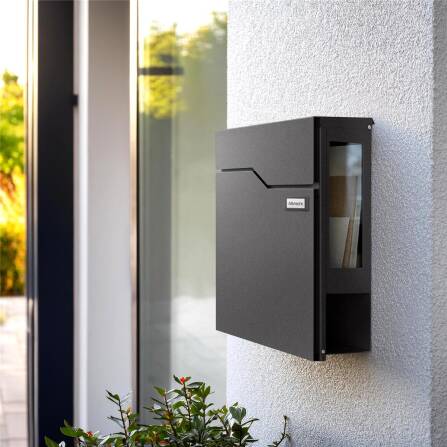 Metzler Briefkasten mit Sichtfenster | mit austauschbarem Namensschild | Eisenglimmer | Hoffmann SF