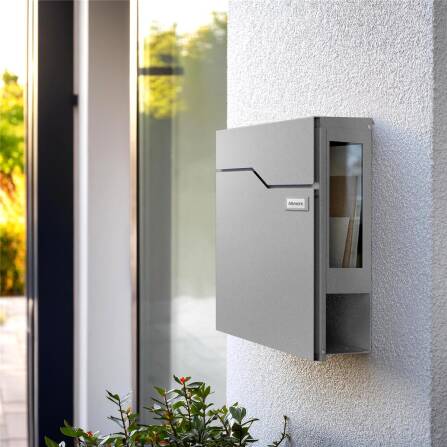 Metzler Briefkasten mit Sichtfenster | mit austauschbarem Namensschild | Grau | Hoffmann SF