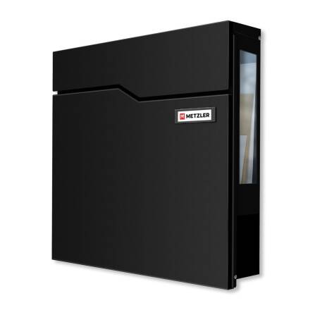 Metzler Briefkasten mit Sichtfenster | mit austauschbarem Namensschild | Schwarz | Hoffmann SF