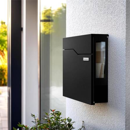 Metzler Briefkasten mit Sichtfenster | mit austauschbarem Namensschild | Schwarz | Hoffmann SF