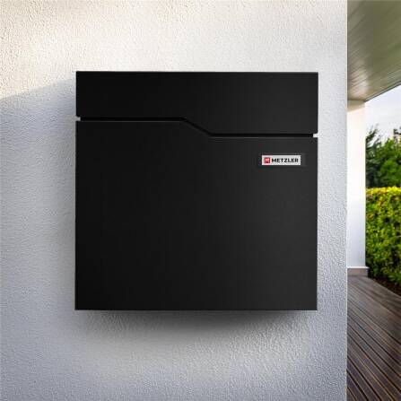 Metzler Briefkasten mit Sichtfenster | mit austauschbarem Namensschild | Schwarz | Hoffmann SF