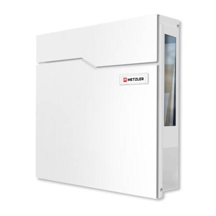 Metzler Briefkasten mit Sichtfenster | mit austauschbarem Namensschild | Verkehrsweiß | Hoffmann SF