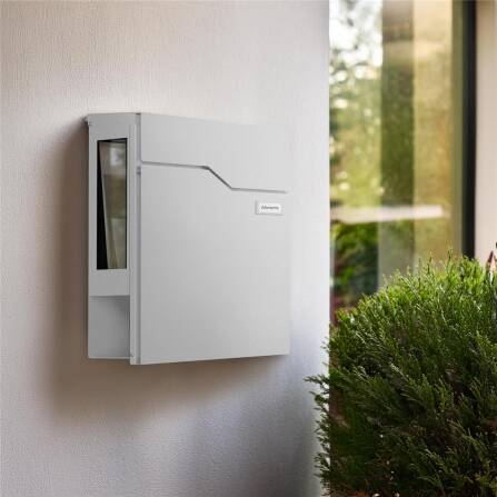 Metzler Briefkasten mit Sichtfenster | mit austauschbarem Namensschild | Verkehrsweiß | Hoffmann SF