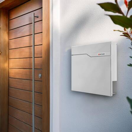 Metzler Briefkasten | austauschbares Namensschild | Verkehrsweiß | Siebert 2