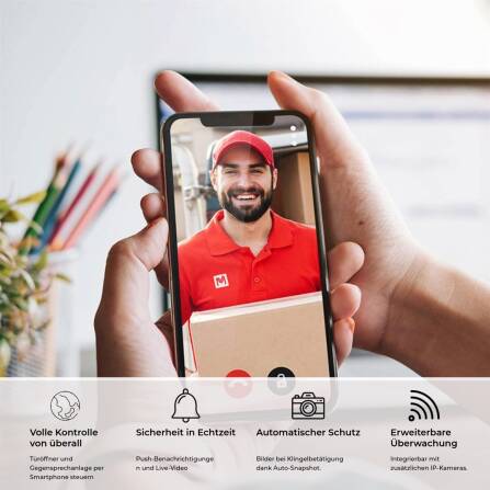 Metzler VDM10 2.0 Videocitofono | Set completo con targhetta portanome sostituibile | 2 Pulsanti del campanello | Plug & Play | Mica ferrosa | Neo