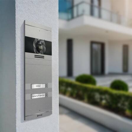 Metzler VDM10 2.0 Videocitofono | Set completo con targhetta portanome sostituibile | 2 Pulsanti del campanello | Plug & Play | Grigio | Neo