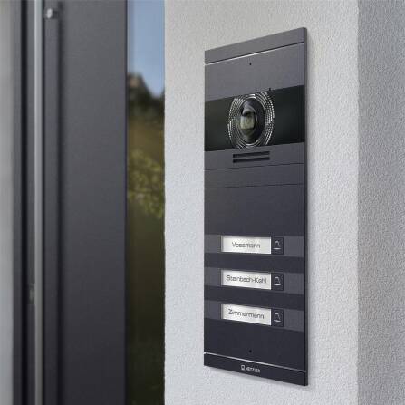Metzler VDM10 2.0 Video-Türsprechanlage | Komplettset mit austauschbarem Namensschild | 3 Klingeltaster | Plug & Play | Eisenglimmer | Neo