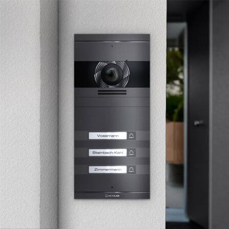 Metzler VDM10 2.0 Video-Türsprechanlage | Komplettset mit austauschbarem Namensschild | 3 Klingeltaster | Plug & Play | Eisenglimmer | Neo