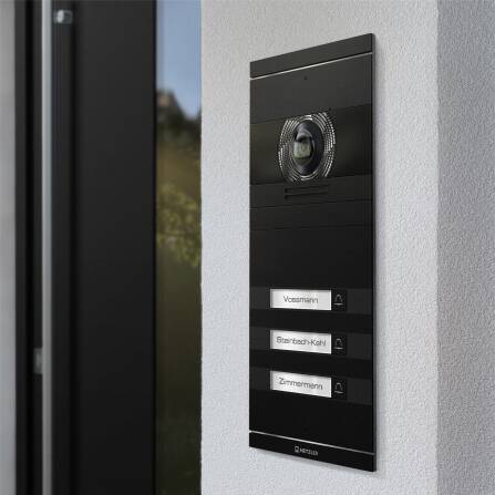 Metzler VDM10 2.0 Video-Türsprechanlage | Komplettset mit austauschbarem Namensschild | 3 Klingeltaster | Plug & Play | Schwarz | Neo