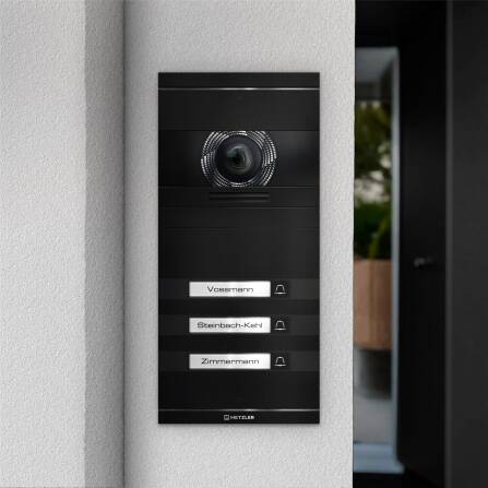 Metzler VDM10 2.0 Video-Türsprechanlage | Komplettset mit austauschbarem Namensschild | 3 Klingeltaster | Plug & Play | Schwarz | Neo