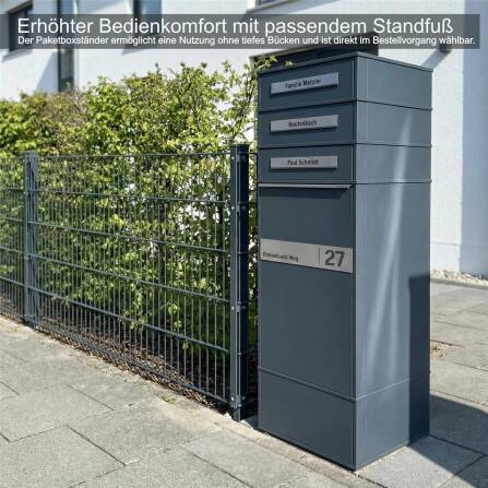 Metzler Paketbox mit Briefkasten | Entnahme auf der Rückseite | personalisiert mit Gravur | Anthrazit | Zivo 2