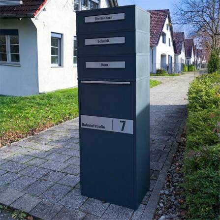 Metzler Paketbox mit Briefkasten | Entnahme auf der Rückseite | personalisiert mit Gravur | Anthrazit | Zivo 2