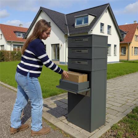 Metzler Paketbox mit Briefkasten | Entnahme auf der Rückseite | personalisiert mit Gravur | Anthrazit | Zivo 2