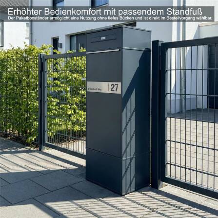 Metzler Paketbox mit Briefkasten | Entnahme auf der Rückseite | personalisiert mit Gravur | austauschbares Namensschild | Anthrazit | Zivo 2