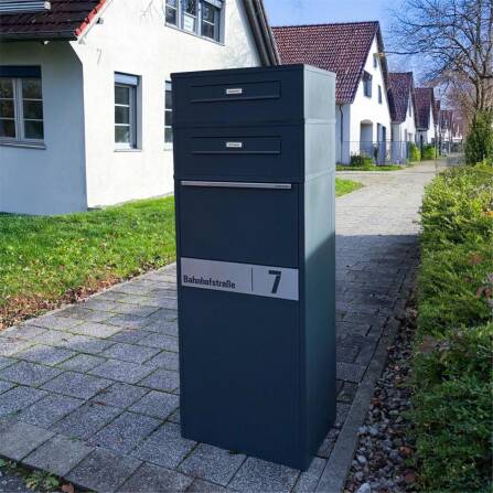 Metzler Paketbox mit 2 Briefkästen | Entnahme auf der Rückseite | personalisiert mit Gravur | austauschbares Namensschild | Anthrazit | Zivo 2