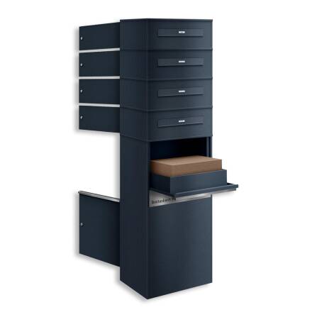 Metzler Paketbox mit 4 Briefkästen | Entnahme auf der Rückseite | personalisiert mit Gravur | austauschbares Namensschild | Anthrazit | Zivo 2