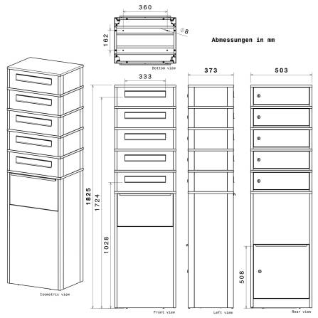 Metzler Paketbox mit 5 Briefkästen | Entnahme auf der Rückseite | personalisiert mit Gravur | austauschbares Namensschild | Anthrazit | Zivo 2