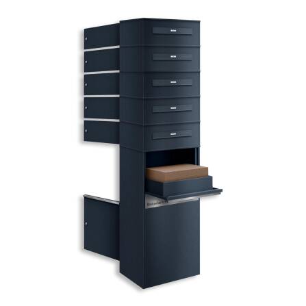 Metzler Paketbox mit 5 Briefkästen | Entnahme auf der Rückseite | personalisiert mit Gravur | austauschbares Namensschild | Anthrazit | Zivo 2