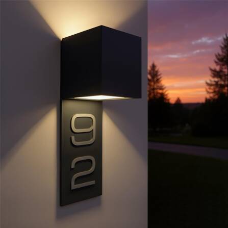 Metzler LED Hausnummer zweistellig | Außenleuchte mit Hausnummernschild | RAL 7016 Anthrazit | Lumic