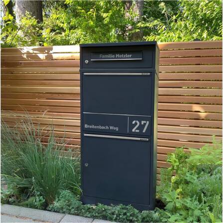 Metzler Paketbox mit Briefkasten | personalisiert mit Gravur | Edelstahl-Namensschild | mit Briefeinwurf | Anthrazit | Taren