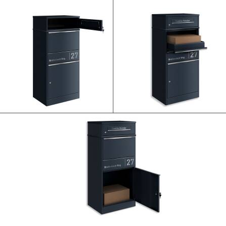Metzler Paketbox mit Briefkasten | personalisiert mit Gravur | Edelstahl-Namensschild | mit Briefeinwurf | Anthrazit | Taren