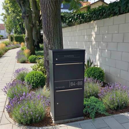 Metzler Paketbox mit Briefkasten | personalisiert mit Gravur | Edelstahl-Namensschild | mit Briefeinwurf | Anthrazit | Taren