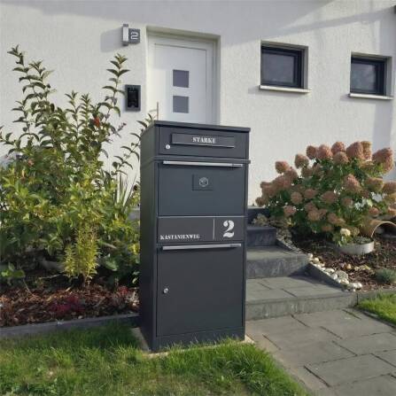 Metzler Paketbox mit Briefkasten | personalisiert mit Gravur | Edelstahl-Namensschild | mit Briefeinwurf | Anthrazit | Taren
