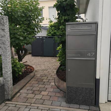 Metzler Paketbox mit Briefkasten | personalisiert mit Gravur | Edelstahl-Namensschild | mit Briefeinwurf | Eisenglimmer | Taren