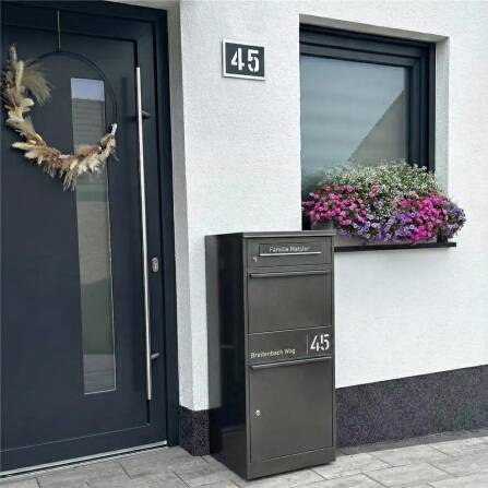 Metzler Paketbox mit Briefkasten | personalisiert mit Gravur | Edelstahl-Namensschild | mit Briefeinwurf | Eisenglimmer | Taren