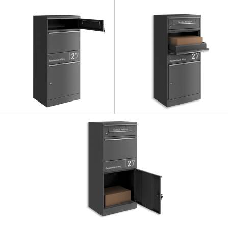 Metzler Paketbox mit Briefkasten | personalisiert mit Gravur | Edelstahl-Namensschild | mit Briefeinwurf | Eisenglimmer | Taren