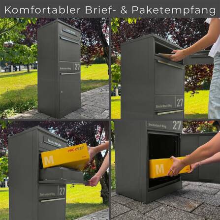 Metzler Paketbox mit Briefkasten | personalisiert mit Gravur | Edelstahl-Namensschild | mit Briefeinwurf | Eisenglimmer | Taren