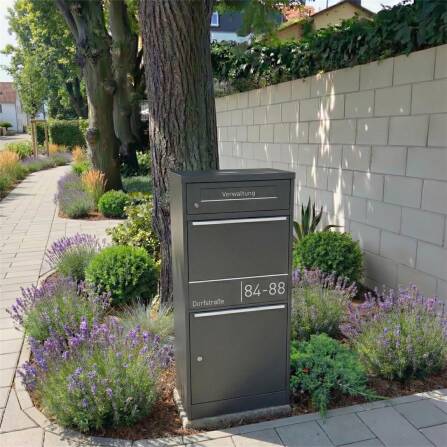 Metzler Paketbox mit Briefkasten | personalisiert mit Gravur | Edelstahl-Namensschild | mit Briefeinwurf | Eisenglimmer | Taren