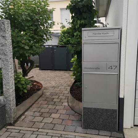 Metzler Cassetta per pacchi con cassetta postale | Antracite | personalizzato con incisione | Targhetta in acciaio inox | con apertura per lettere | Taren