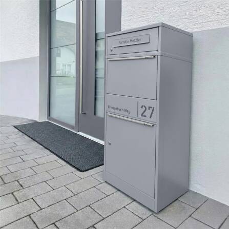 Metzler Cassetta per pacchi con cassetta postale | Antracite | personalizzato con incisione | Targhetta in acciaio inox | con apertura per lettere | Taren