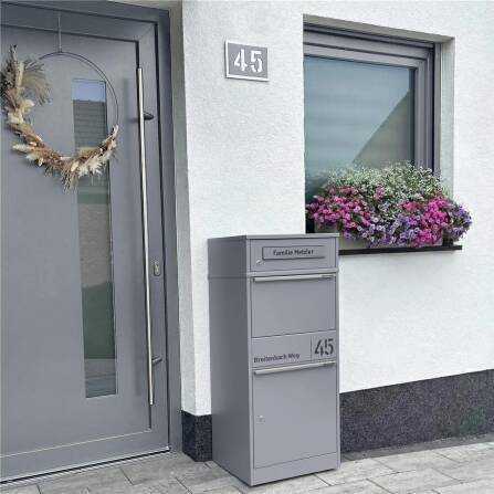 Metzler Cassetta per pacchi con cassetta postale | Antracite | personalizzato con incisione | Targhetta in acciaio inox | con apertura per lettere | Taren