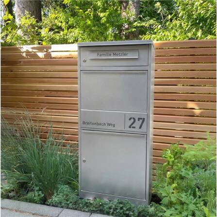 Metzler Cassetta per pacchi con cassetta postale | Antracite | personalizzato con incisione | Targhetta in acciaio inox | con apertura per lettere | Taren