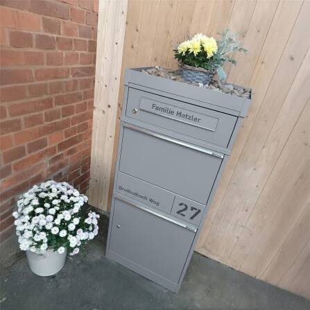 Metzler Cassetta per pacchi con cassetta postale | Antracite | personalizzato con incisione | Targhetta in acciaio inox | con apertura per lettere | Taren