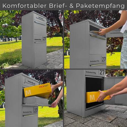 Metzler Cassetta per pacchi con cassetta postale | Antracite | personalizzato con incisione | Targhetta in acciaio inox | con apertura per lettere | Taren