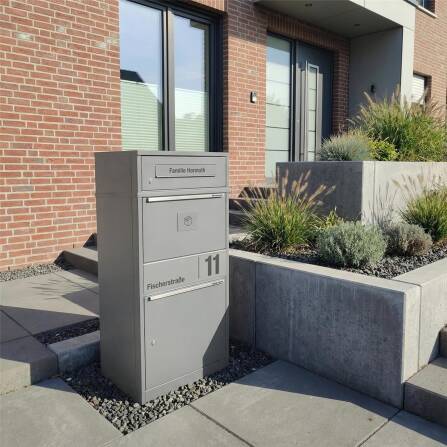 Metzler Cassetta per pacchi con cassetta postale | Antracite | personalizzato con incisione | Targhetta in acciaio inox | con apertura per lettere | Taren