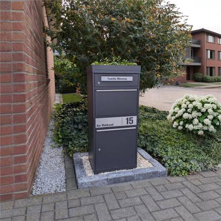 Metzler Pflanzdach für Paketbox | Dachbegrünung für Paketbriefkasten | Anthrazit | für Modellreihe Bispo