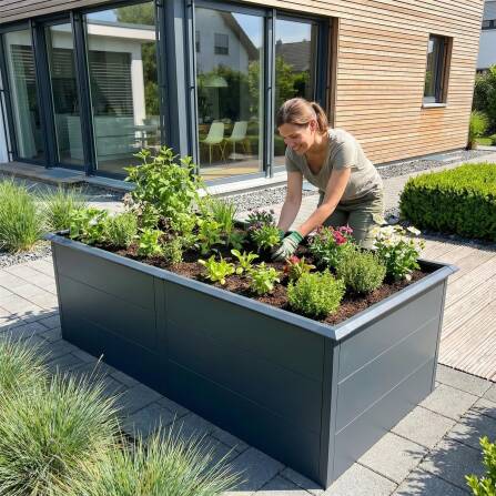 Metzler Hochbeet XL für den Garten | Mit Schneckenschutz | Pulverbeschichtet | 206 x 77 x 106 cm | Anthrazit