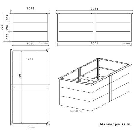 Metzler Hochbeet XL für den Garten | Mit Schneckenschutz | Pulverbeschichtet | 206 x 77 x 106 cm | Eisenglimmer