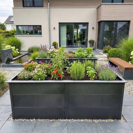 Metzler Hochbeet XL für den Garten | Mit Schneckenschutz | Pulverbeschichtet | 206 x 77 x 106 cm | Eisenglimmer